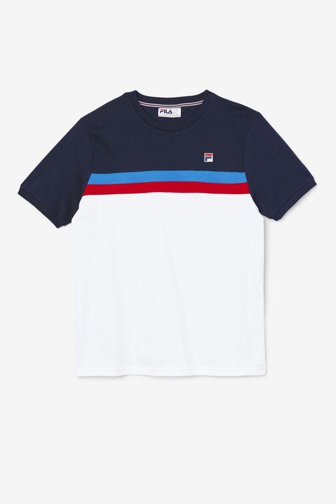 Tricou Fila Barbati Albi/Bleumarin Exempt Crew RADV-73481